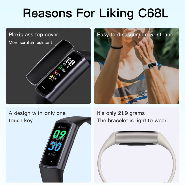 C68L IP67 Waterproof Smart Bracelet Sport Fitness Tracker(White) by buy2fix