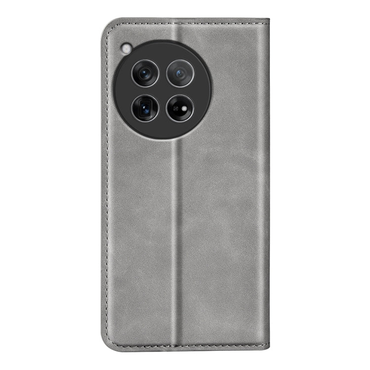 For OnePlus 12 Retro-skin Magnetic Suction Leather Phone Case(Grey) - OnePlus Cases by buy2fix | Online Shopping UK | buy2fix