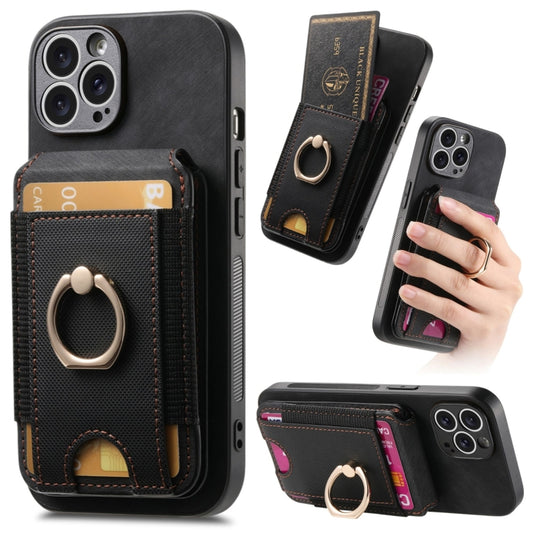 For iPhone 15 Pro Retro Splitable Magnetic Stand Card Bag Leather Phone Case(Black) - iPhone 15 Pro Cases by buy2fix | Online Shopping UK | buy2fix
