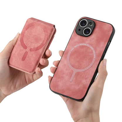For iPhone 15 Plus Retro Splitable Magnetic Stand Card Bag Leather Phone Case(Pink) - iPhone 15 Plus Cases by buy2fix | Online Shopping UK | buy2fix
