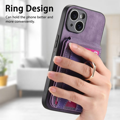 For iPhone 15 Plus Retro Splitable Magnetic Stand Card Bag Leather Phone Case(Purple) - iPhone 15 Plus Cases by buy2fix | Online Shopping UK | buy2fix