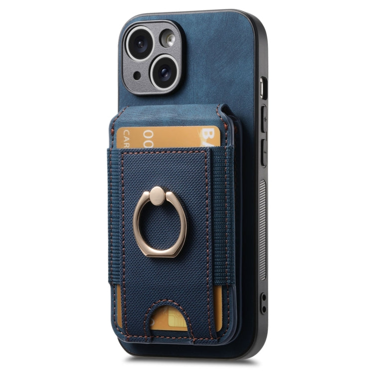 For iPhone 15 Retro Splitable Magnetic Stand Card Bag Leather Phone Case(Blue) - iPhone 15 Cases by buy2fix | Online Shopping UK | buy2fix