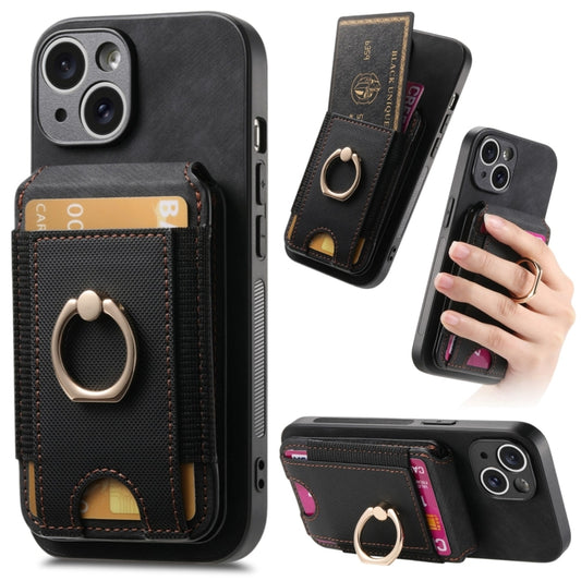 For iPhone 15 Retro Splitable Magnetic Stand Card Bag Leather Phone Case(Black) - iPhone 15 Cases by buy2fix | Online Shopping UK | buy2fix