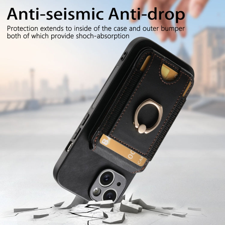 For iPhone 15 Retro Splitable Magnetic Stand Card Bag Leather Phone Case(Black) - iPhone 15 Cases by buy2fix | Online Shopping UK | buy2fix