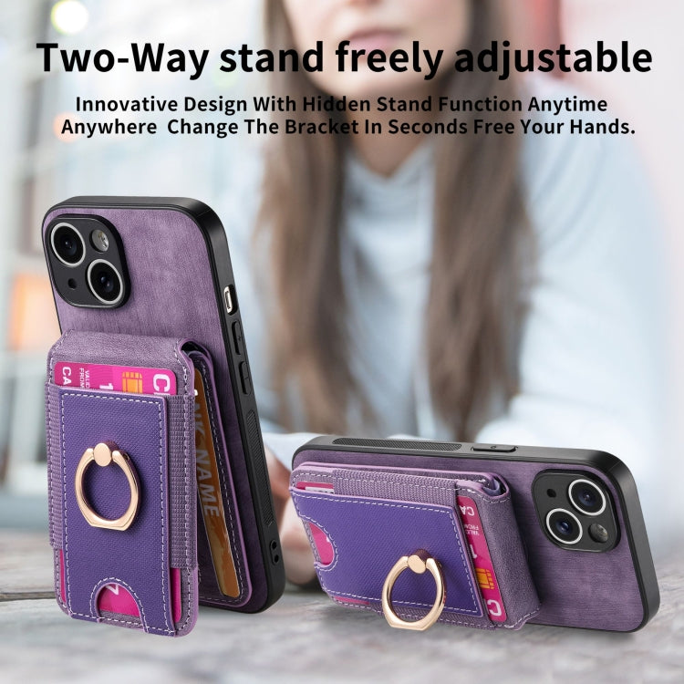 For iPhone 14 Plus Retro Splitable Magnetic Stand Card Bag Leather Phone Case(Purple) - iPhone 14 Plus Cases by buy2fix | Online Shopping UK | buy2fix