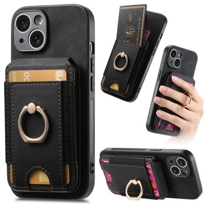 For iPhone 14 Plus Retro Splitable Magnetic Stand Card Bag Leather Phone Case(Black) - iPhone 14 Plus Cases by buy2fix | Online Shopping UK | buy2fix