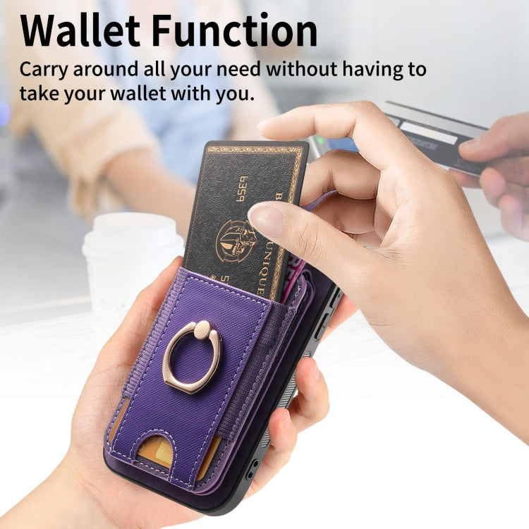 For iPhone 14 Retro Splitable Magnetic Stand Card Bag Leather Phone Case(Purple) - iPhone 14 Cases by buy2fix | Online Shopping UK | buy2fix