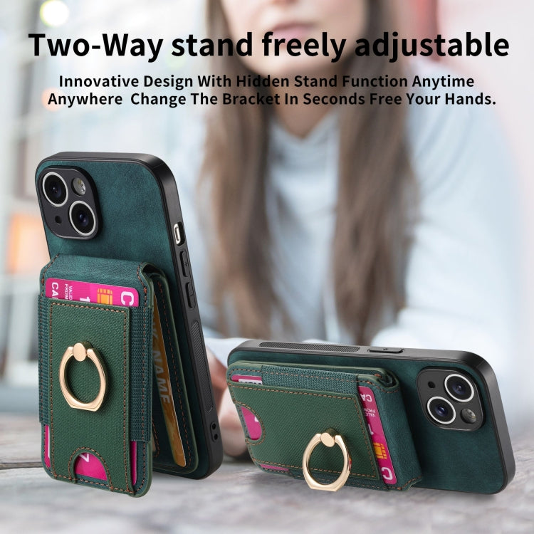 For iPhone 14 Pro Retro Splitable Magnetic Stand Card Bag Leather Phone Case(Green) - iPhone 14 Pro Cases by buy2fix | Online Shopping UK | buy2fix