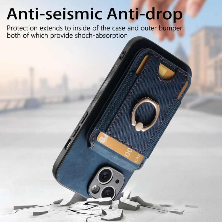 For iPhone 12 Retro Splitable Magnetic Stand Card Bag Leather Phone Case(Blue) - iPhone 12 / 12 Pro Cases by buy2fix | Online Shopping UK | buy2fix