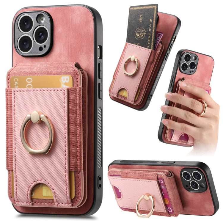 For iPhone 12 Pro Retro Splitable Magnetic Stand Card Bag Leather Phone Case(Pink) - iPhone 12 / 12 Pro Cases by buy2fix | Online Shopping UK | buy2fix