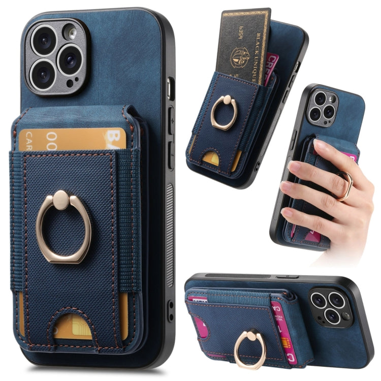 For iPhone 12 Pro Retro Splitable Magnetic Stand Card Bag Leather Phone Case(Blue) - iPhone 12 / 12 Pro Cases by buy2fix | Online Shopping UK | buy2fix