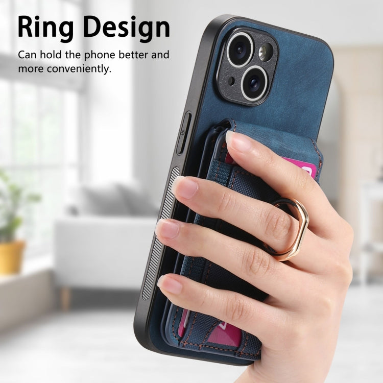 For iPhone 12 Pro Retro Splitable Magnetic Stand Card Bag Leather Phone Case(Blue) - iPhone 12 / 12 Pro Cases by buy2fix | Online Shopping UK | buy2fix