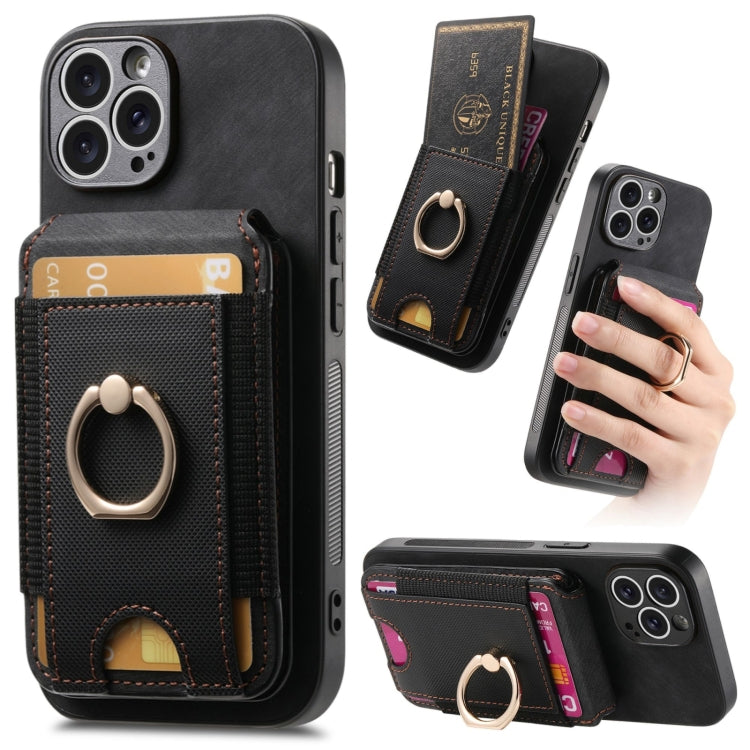 For iPhone 12 Pro Retro Splitable Magnetic Stand Card Bag Leather Phone Case(Black) - iPhone 12 / 12 Pro Cases by buy2fix | Online Shopping UK | buy2fix