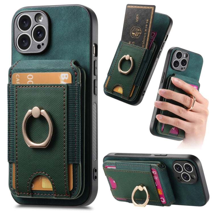 For iPhone 12 Pro Retro Splitable Magnetic Stand Card Bag Leather Phone Case(Green) - iPhone 12 / 12 Pro Cases by buy2fix | Online Shopping UK | buy2fix