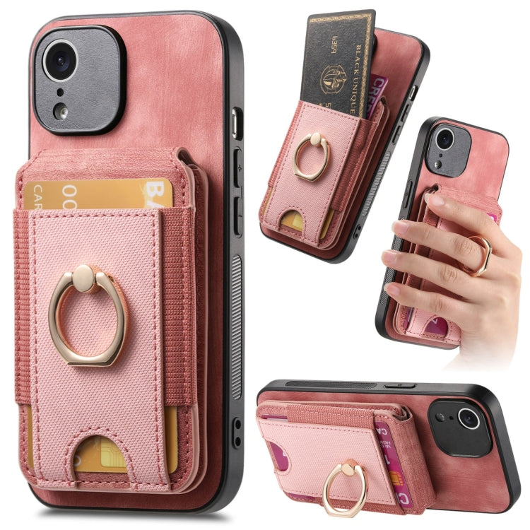 For iPhone XR Retro Splitable Magnetic Stand Card Bag Leather Phone Case(Pink) - More iPhone Cases by buy2fix | Online Shopping UK | buy2fix
