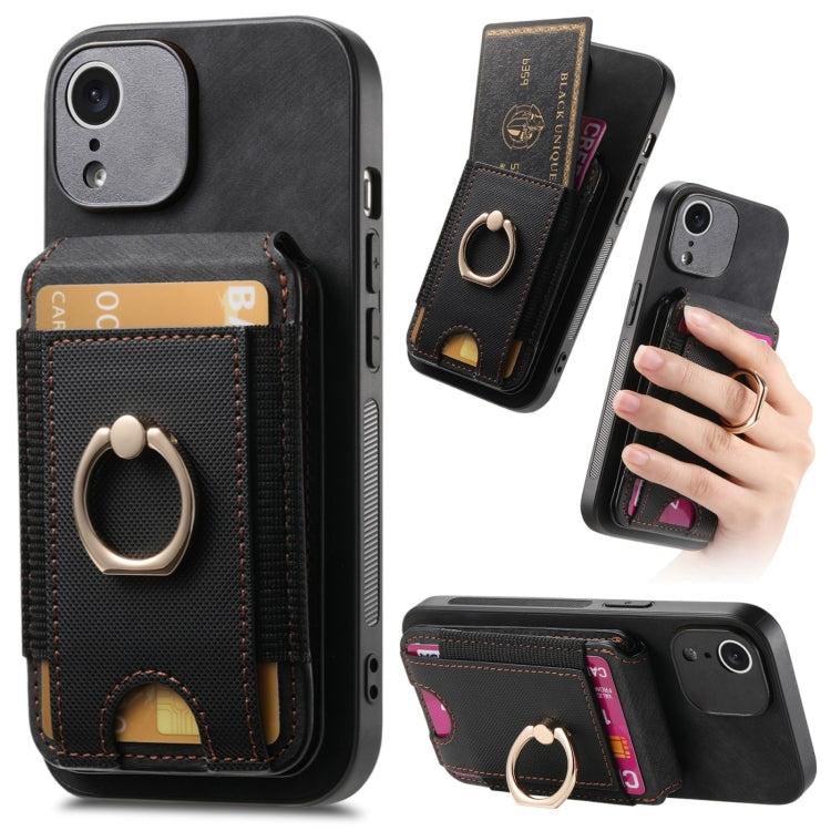 For iPhone XR Retro Splitable Magnetic Stand Card Bag Leather Phone Case(Black) - More iPhone Cases by buy2fix | Online Shopping UK | buy2fix