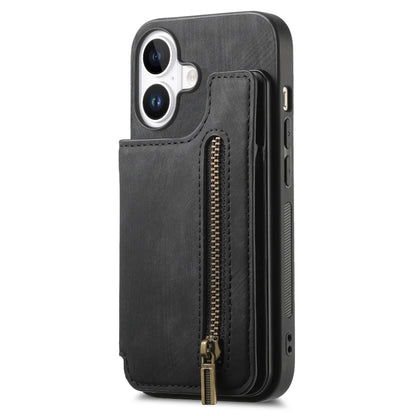 For iPhone 16 Retro Leather Zipper Wallet Back Phone Case(Black) - More iPhone Cases by buy2fix | Online Shopping UK | buy2fix