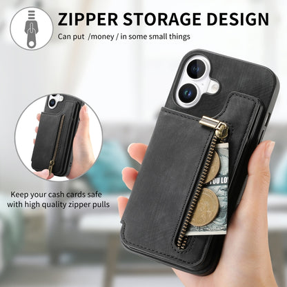 For iPhone 16 Retro Leather Zipper Wallet Back Phone Case(Black) - More iPhone Cases by buy2fix | Online Shopping UK | buy2fix