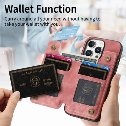 For iPhone 16 Pro Retro Leather Zipper Wallet Back Phone Case(Pink) - More iPhone Cases by buy2fix | Online Shopping UK | buy2fix