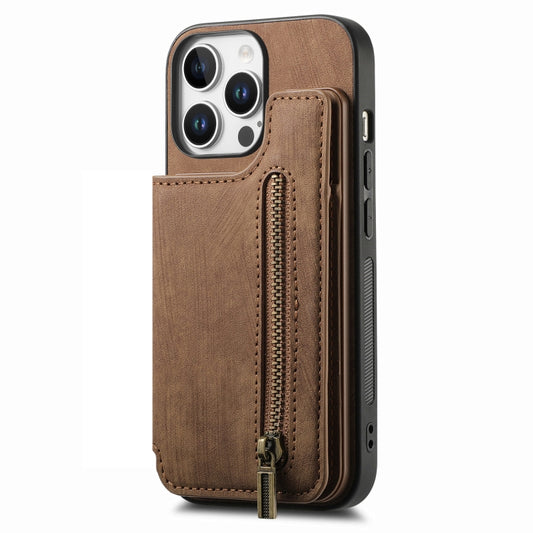 For iPhone 16 Pro Retro Leather Zipper Wallet Back Phone Case(Brown) by buy2fix