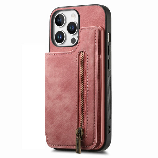 For iPhone 16 Pro Max Retro Leather Zipper Wallet Back Phone Case(Pink) by buy2fix