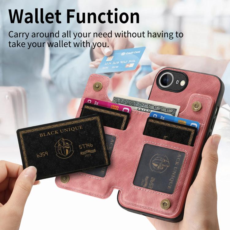 For iPhone 16e Retro Leather Zipper Wallet Back Phone Case(Pink) - iPhone 16e Cases by buy2fix | Online Shopping UK | buy2fix