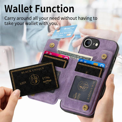 For iPhone 16e Retro Leather Zipper Wallet Back Phone Case(Purple) - iPhone 16e Cases by buy2fix | Online Shopping UK | buy2fix