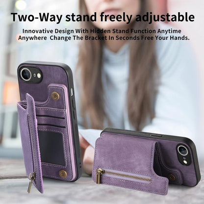 For iPhone 16e Retro Leather Zipper Wallet Back Phone Case(Purple) - iPhone 16e Cases by buy2fix | Online Shopping UK | buy2fix