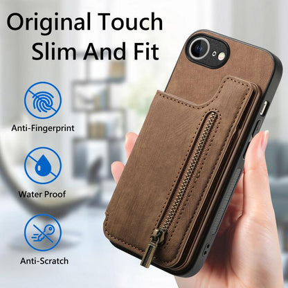 For iPhone 16e Retro Leather Zipper Wallet Back Phone Case(Brown) - iPhone 16e Cases by buy2fix | Online Shopping UK | buy2fix