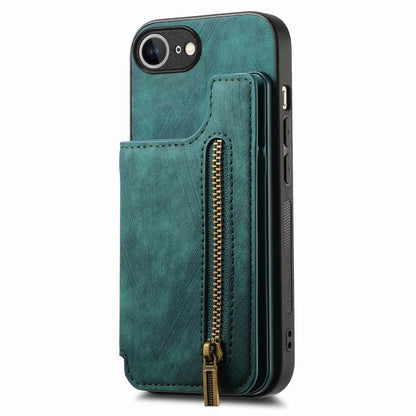For iPhone 16e Retro Leather Zipper Wallet Back Phone Case(Green) - iPhone 16e Cases by buy2fix | Online Shopping UK | buy2fix