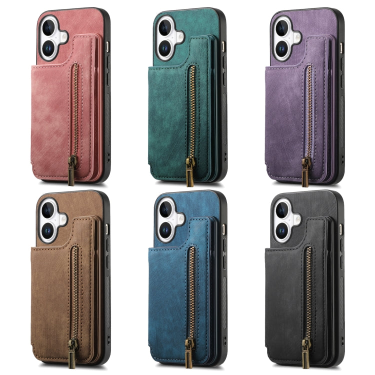 For iPhone 16e Retro Leather Zipper Wallet Back Phone Case(Pink) - iPhone 16e Cases by buy2fix | Online Shopping UK | buy2fix