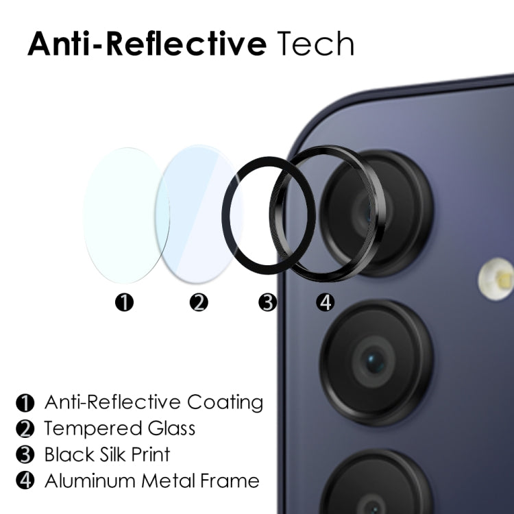 For Samsung Galaxy A15 4G / 5G NORTHJO Camera LensCD Vein Metal Ring Tempered Glass Film(Black) - Galaxy Tempered Glass by NORTHJO | Online Shopping UK | buy2fix