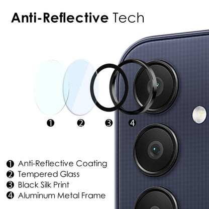 For Samsung Galaxy A25 5G NORTHJO Camera LensCD Vein Metal Ring Tempered Glass Film(Black) - Galaxy Tempered Glass by NORTHJO | Online Shopping UK | buy2fix