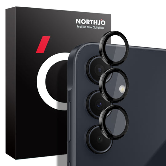 For Samsung Galaxy A35 5G NORTHJO Camera LensCD Vein Metal Ring Tempered Glass Film(Black)