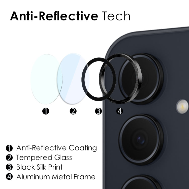 For Samsung Galaxy A35 5G NORTHJO Camera LensCD Vein Metal Ring Tempered Glass Film(Black) - Galaxy Tempered Glass by NORTHJO | Online Shopping UK | buy2fix