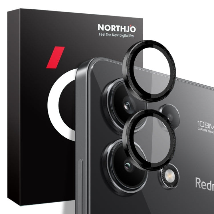 For Xiaomi Redmi Note 13 4G NORTHJO Camera LensCD Vein Metal Ring Tempered Glass Film(Black) -  by NORTHJO | Online Shopping UK | buy2fix