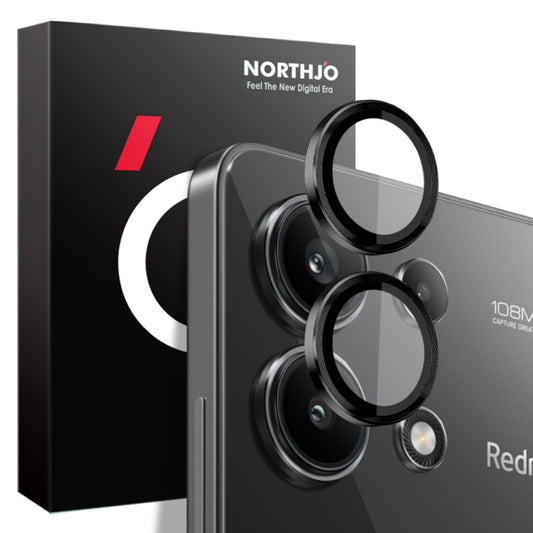 For Xiaomi Redmi Note 13 4G NORTHJO Camera LensCD Vein Metal Ring Tempered Glass Film(Black) -  by NORTHJO | Online Shopping UK | buy2fix