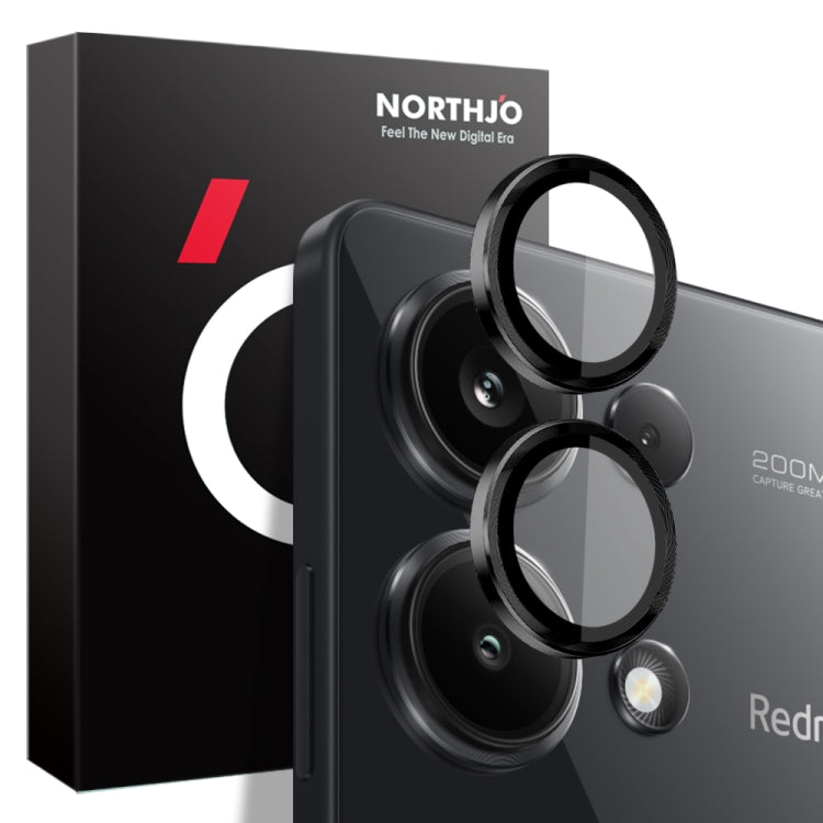 For Xiaomi Redmi Note 13 Pro 4G NORTHJO Camera LensCD Vein Metal Ring Tempered Glass Film(Black) by NORTHJO