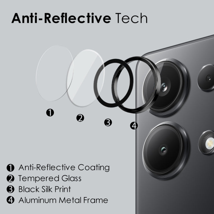 For Xiaomi Redmi Note 13 Pro 4G NORTHJO Camera LensCD Vein Metal Ring Tempered Glass Film(Black) by NORTHJO