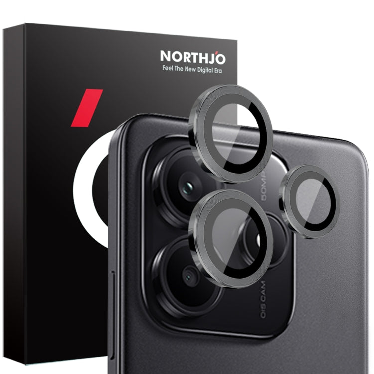 For Xiaomi Redmi Note 14 5G NORTHJO Camera LensCD Vein Metal Ring Tempered Glass Film(Black) - Note 14 Tempered Glass by NORTHJO | Online Shopping UK | buy2fix