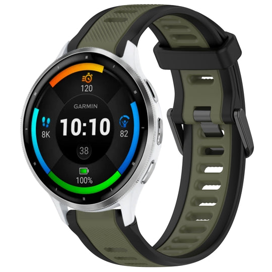 For Garmin Venu 3 22mm Two Color Textured Silicone Watch Band(Green+Black)