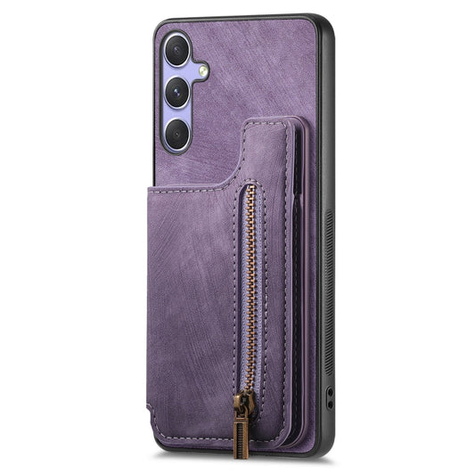 For Samsung Galaxy S25 Ultra 5G Retro Leather Zipper Wallet Back Phone Case(Purple) by buy2fix