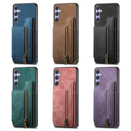 For Samsung Galaxy S25 5G Retro Leather Zipper Wallet Back Phone Case(Purple) - Galaxy S25 5G Cases by buy2fix | Online Shopping UK | buy2fix