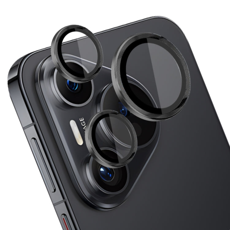 For Huawei Pura 70 NORTHJO Camera Lens CD Vein Metal Ring Tempered Glass Film(Black) - Huawei Tempered Glass by NORTHJO | Online Shopping UK | buy2fix