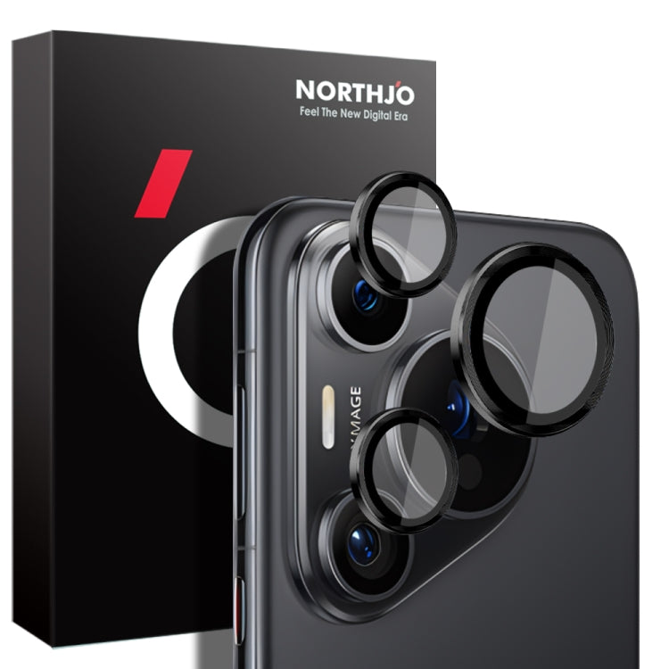 For Huawei Pura 70 Pro NORTHJO Camera Lens CD Vein Metal Ring Tempered Glass Film(Black) - Huawei Tempered Glass by NORTHJO | Online Shopping UK | buy2fix