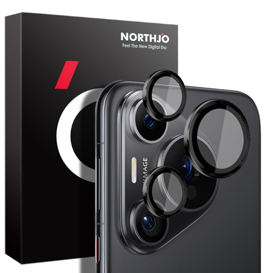 For Huawei Pura 70 Pro NORTHJO Camera Lens CD Vein Metal Ring Tempered Glass Film(Black) - Huawei Tempered Glass by NORTHJO | Online Shopping UK | buy2fix