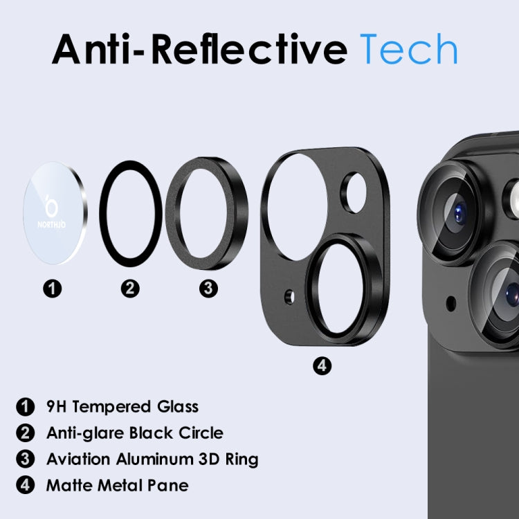 For iPhone 15 / 15 Plus NORTHJO Matte Camera Lens Protector Tempered Glass Rear Lens Film(Black) - iPhone 15 Tempered Glass by NORTHJO | Online Shopping UK | buy2fix