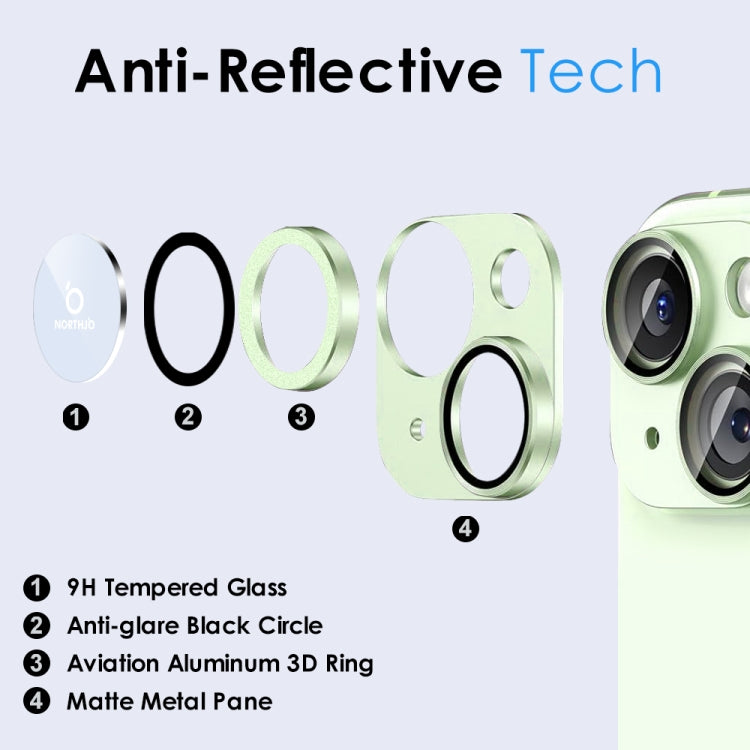 For iPhone 15 / 15 Plus NORTHJO Matte Camera Lens Protector Tempered Glass Rear Lens Film(Green) - iPhone 15 Tempered Glass by NORTHJO | Online Shopping UK | buy2fix