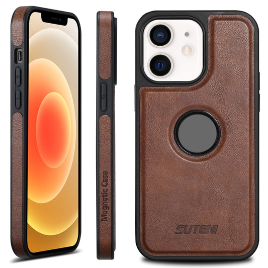 For iPhone 12 Suteni G1 Magsafe Leather Back Phone Case(Brown) - iPhone 12 / 12 Pro Cases by Suteni | Online Shopping UK | buy2fix