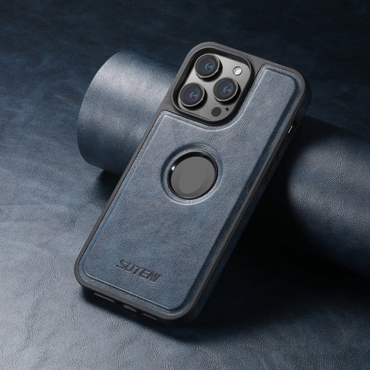 For iPhone 14 Pro Max Suteni G1 Magsafe Leather Back Phone Case(Blue) by Suteni